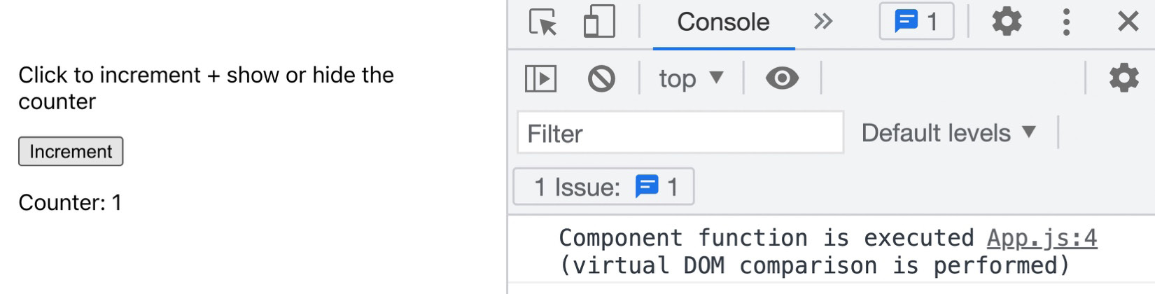Figure 9.4: Only one console log message is displayed 