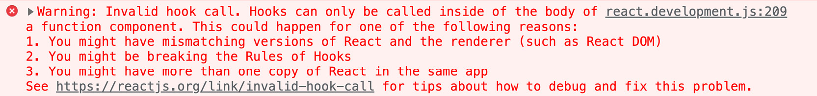 Figure 11.1: React complains if you call a Hook function in the wrong place 