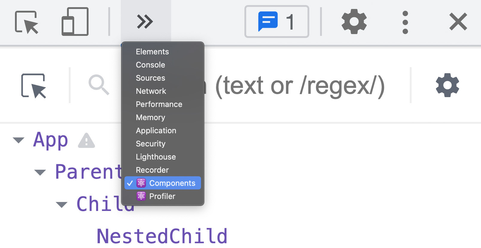 Figure 9.12: The React developer tools can be accessed via browser developer tools 