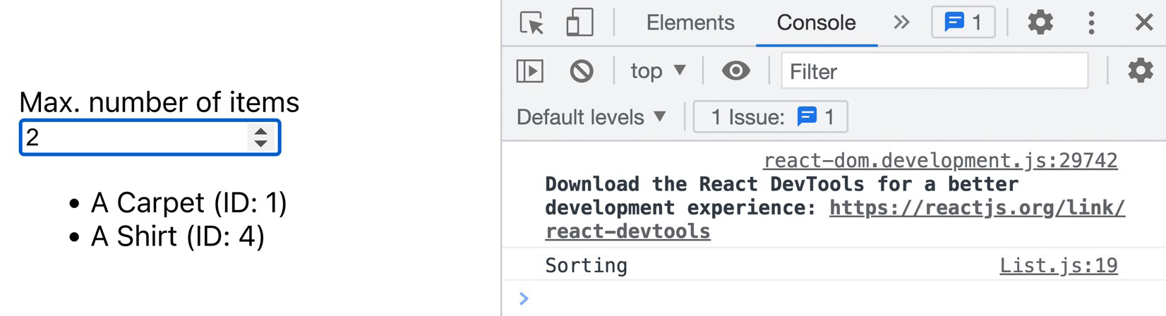 Figure 9.9: Only one “Sorting” output in the console 