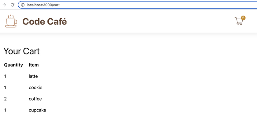 Displaying the cart contents