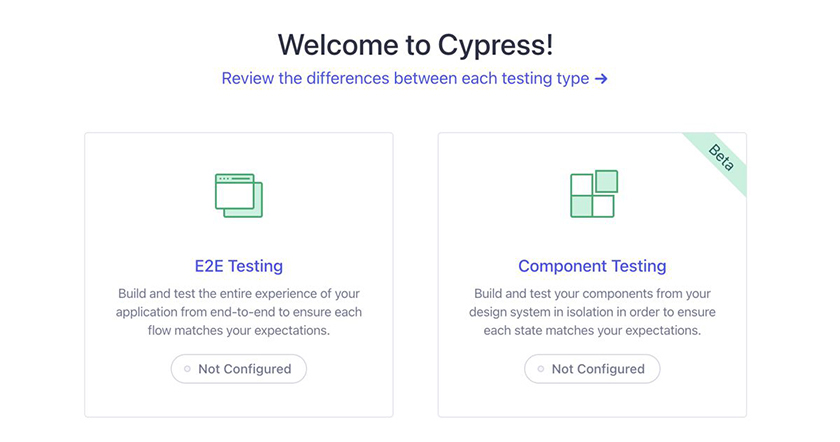 Cypress welcome window
