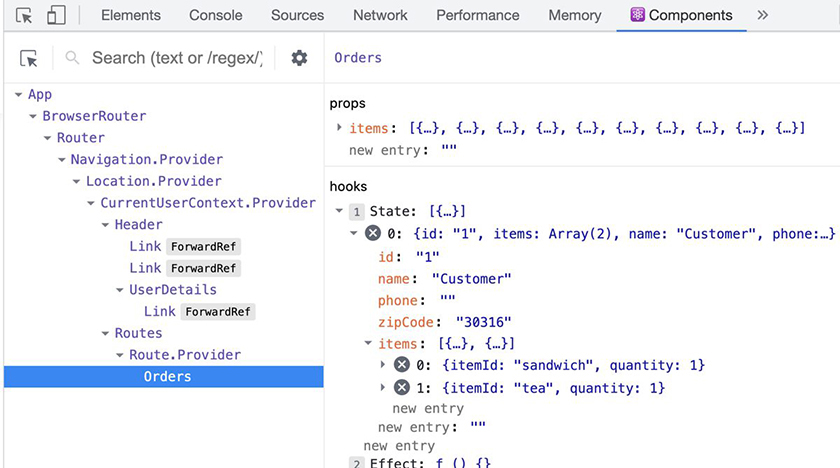 Order displaying in the DevTools