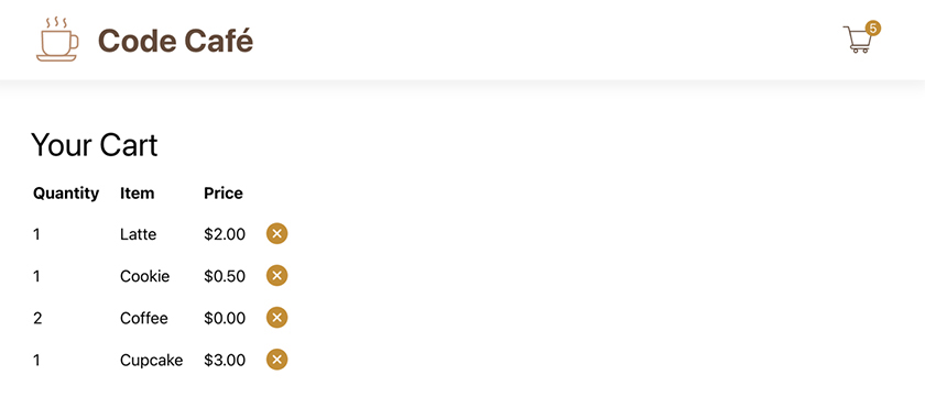 Removing items from the cart