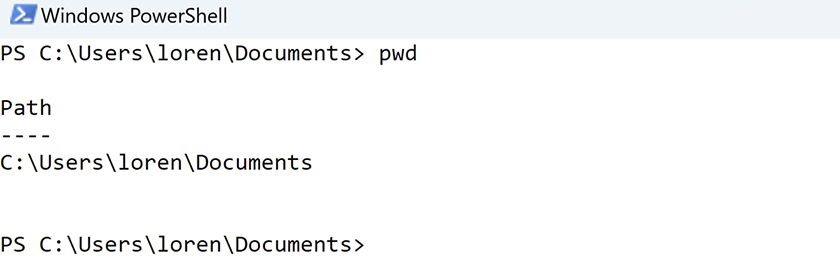 Showing the current path using pwd on Windows