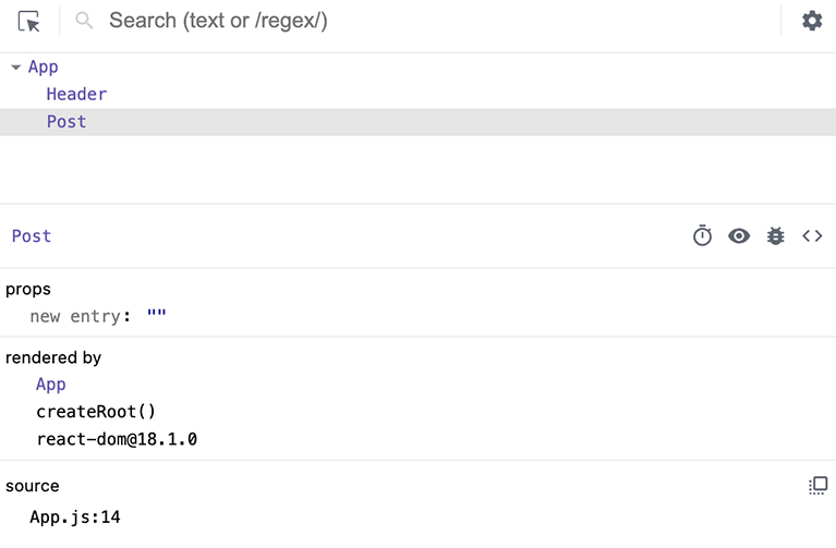Post component in the DevTools