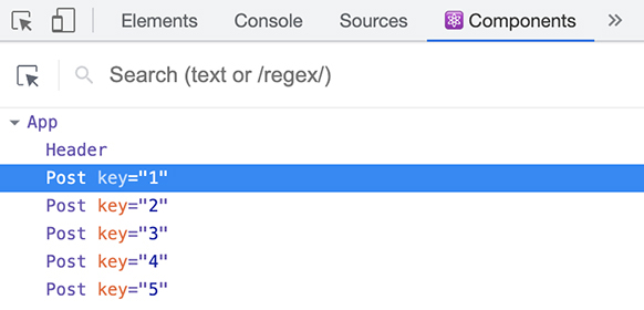 Keys in the Components tab