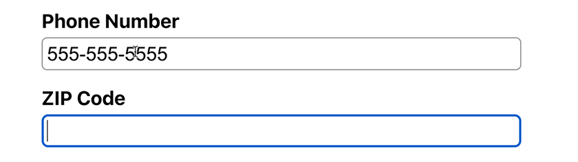 ZIP code input with focus