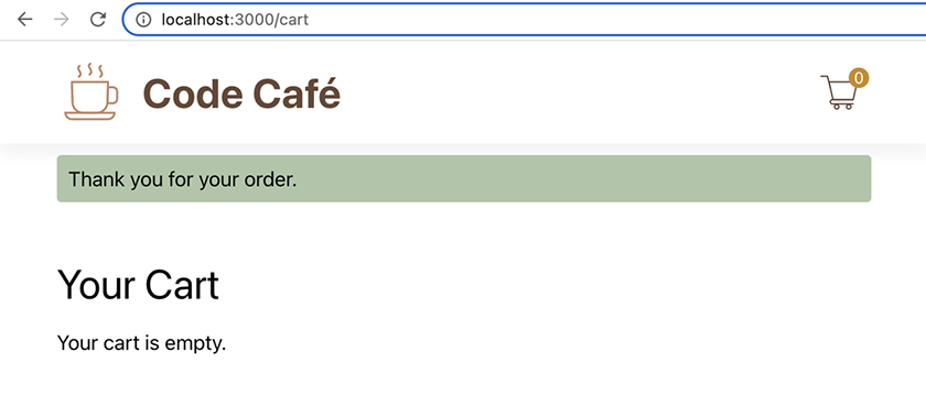 Alert displayed on the cart page