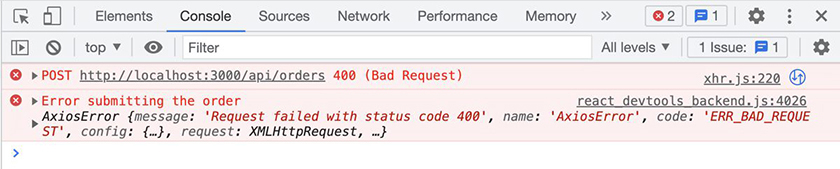 Error message in the console