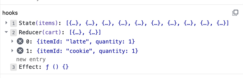 Displaying the hook state
