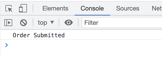 Success message in the console