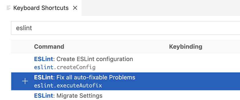 ESLint keyboard shortcuts