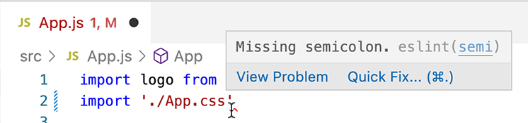 ESLint missing semicolon warning