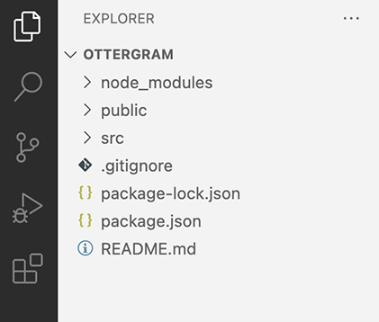 Initial files and folders generated by Create React App