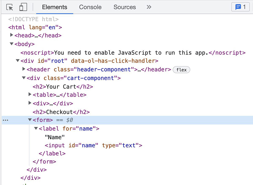 Inspecting the form elements