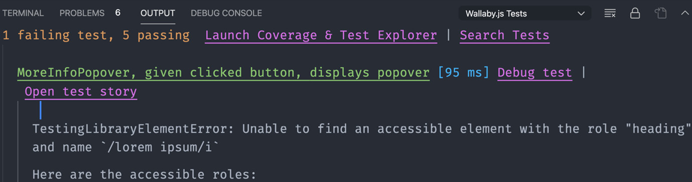 Figure 6.32 – The Wallaby.js Tests console