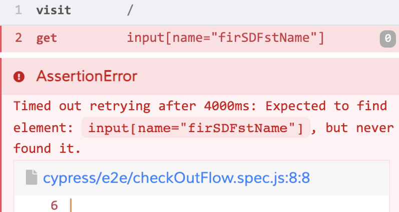Figure 7.4 – Cypress error output