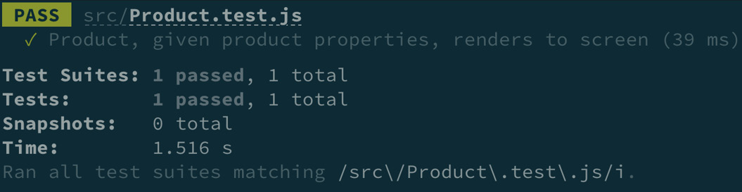 Figure 4.9 – Product component test result 