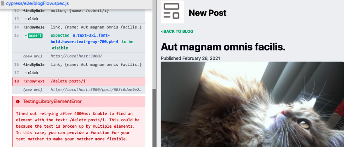 Figure 7.16 – Blog Flow delete post test failure