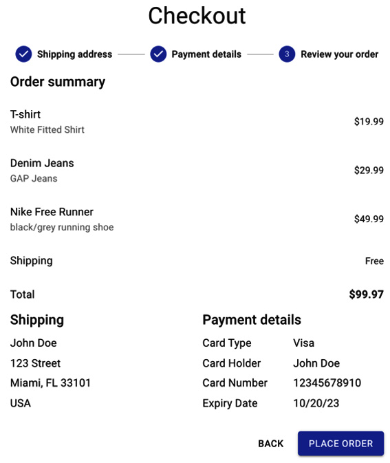 Figure 7.7 – Review your order Checkout screen 