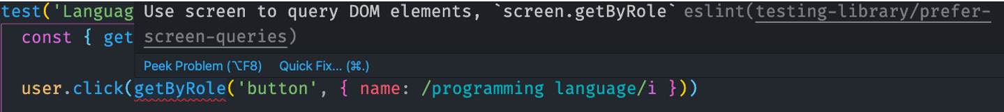 Figure 6.6 – The prefer-screen-queries linter suggestion 