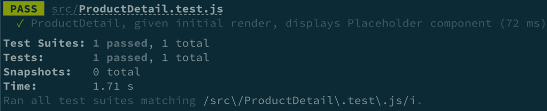 Figure 4.10 – ProductDetail component test result