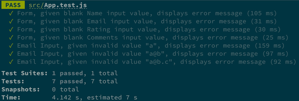 Figure 5.12 – Feedback form test results 