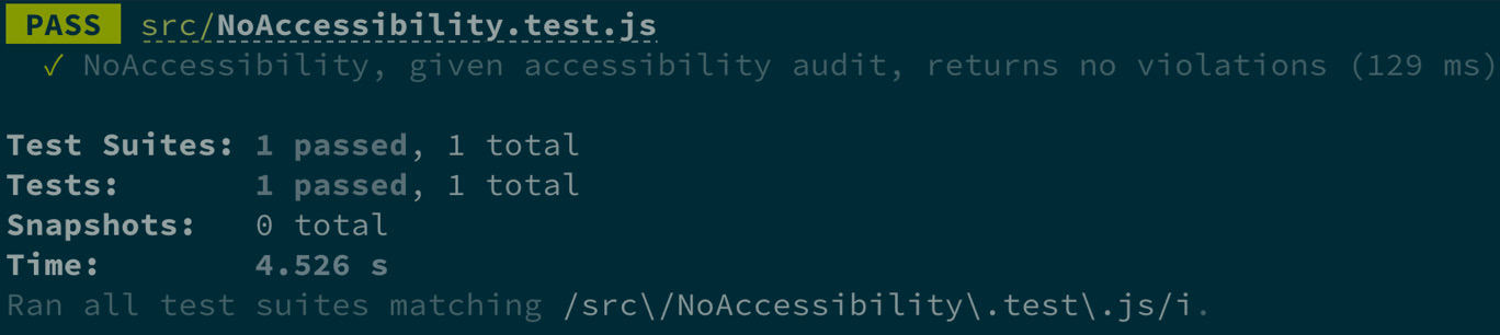Figure 6.14 – Accessible image button test output 