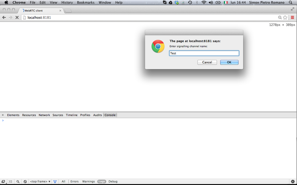 The example page loaded in Chrome (channel initiator)
