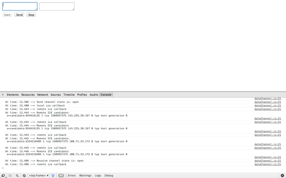 The data channel application in Chrome