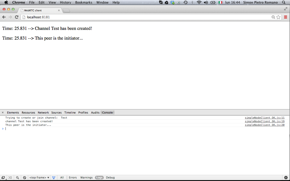 Initiator’s window after channel creation