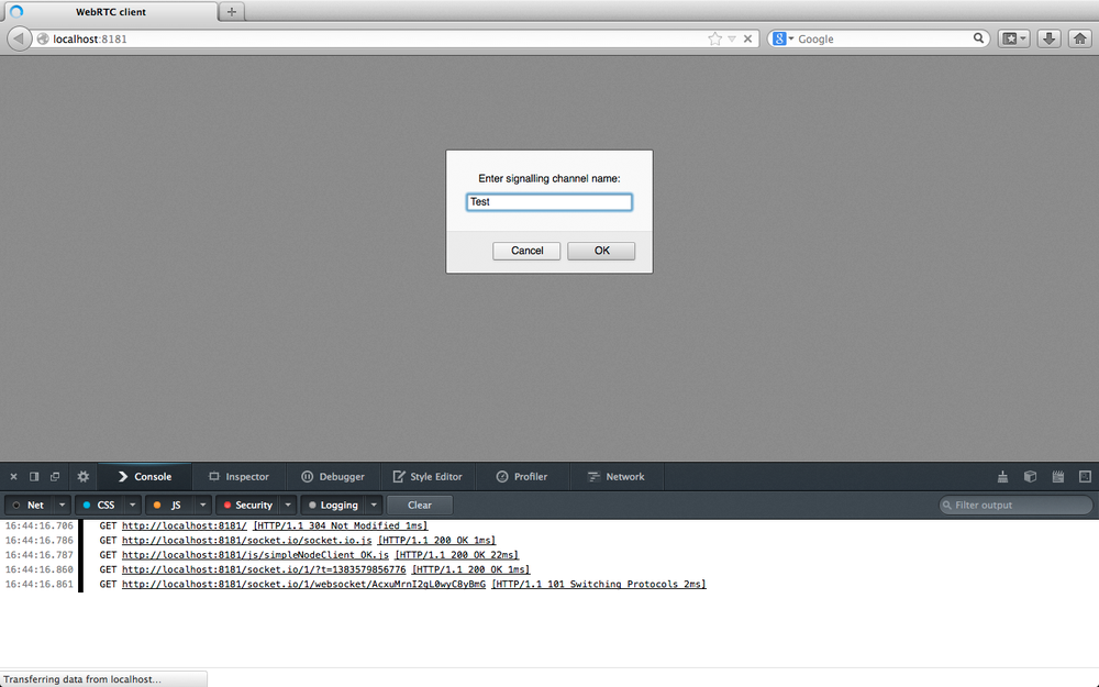 The example page loaded in Firefox (channel ‘joiner')