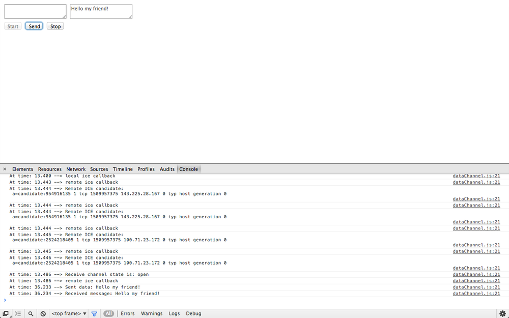 Receiving a message from the data channel in Chrome