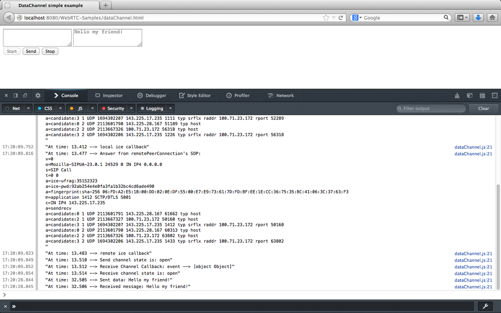Receiving a message from the data channel in Firefox