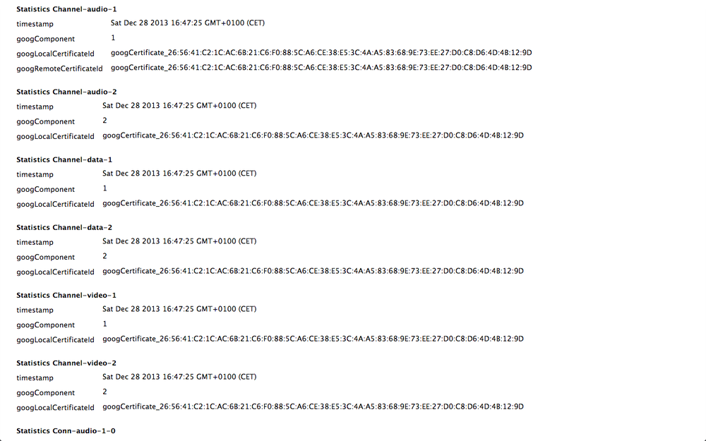 Channel statistics in text format