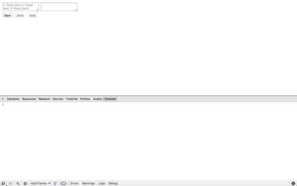 The Data Channel example page loaded in Chrome