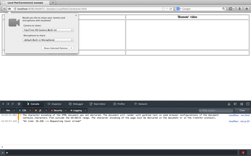 The example page loaded in Firefox