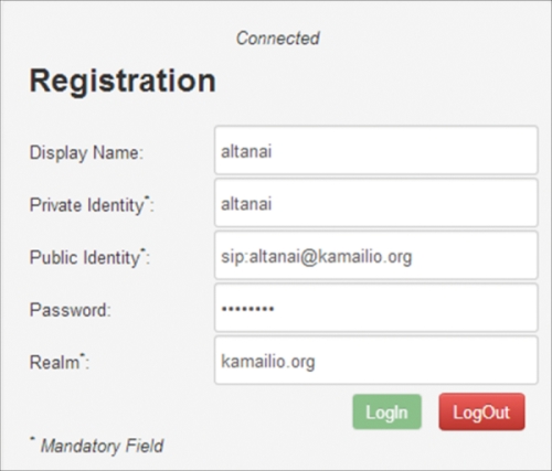The WebRTC client with the Kamailio SIP server