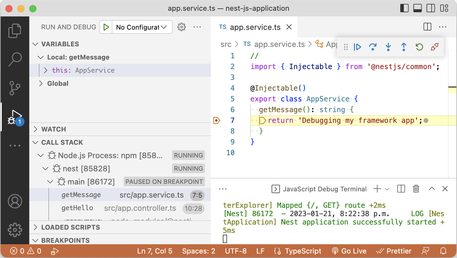 Figure 2.5: Debugging a Nest.js application