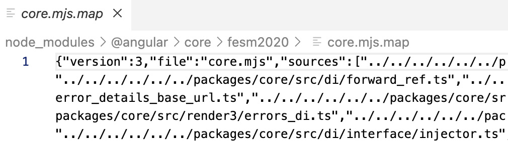 Figure 3.6: Generated source map of Angular’s core.js file