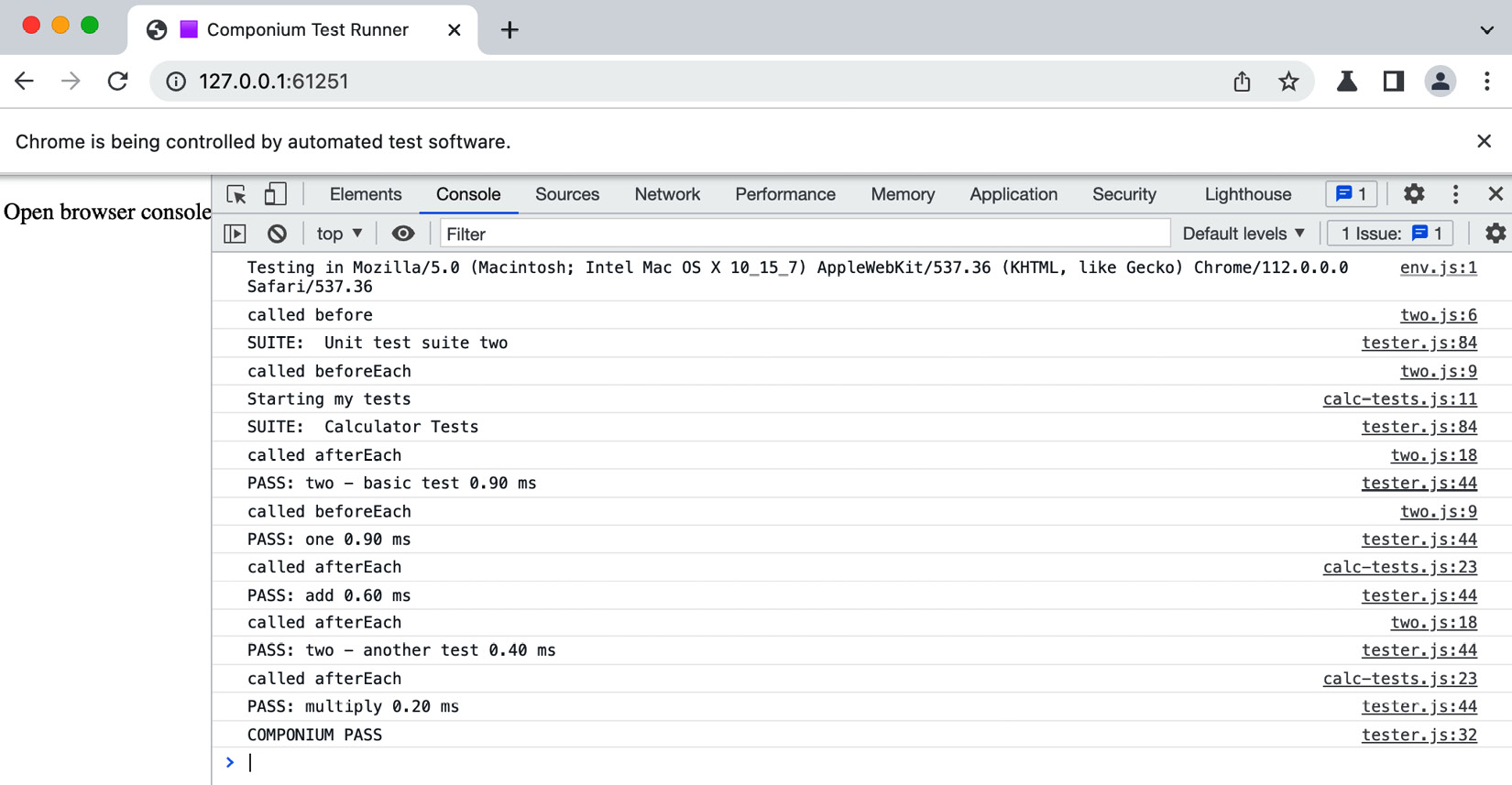 Figure 6.4: Debugging view of the browser test runner workflow